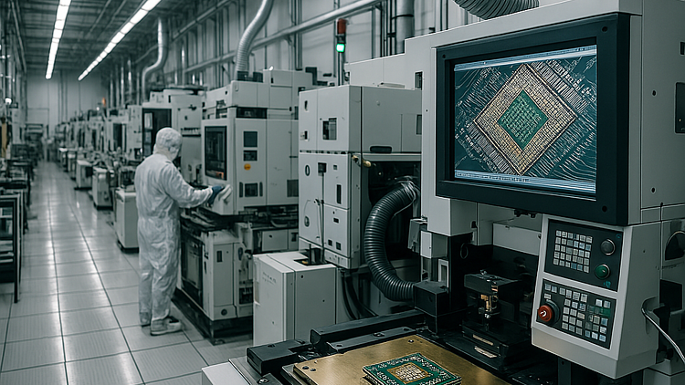 KI-generiertes Bild; Innenansicht einer Chipfabrik