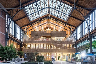 Photo of the Gare Martimes in Brussels, converted with wood 