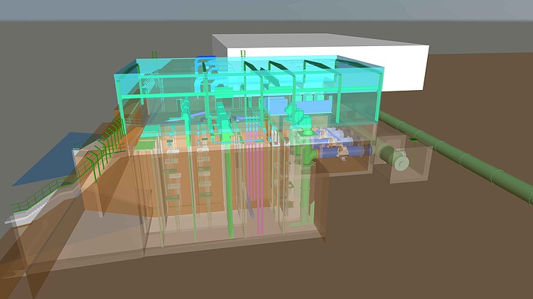 Rendering of the river heat pump in Cologne