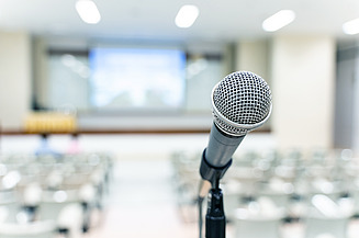 Microphone in conference room Photo of a microphone on a table