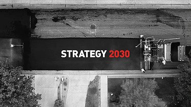Photo of a street with the inscription Strategy 2030