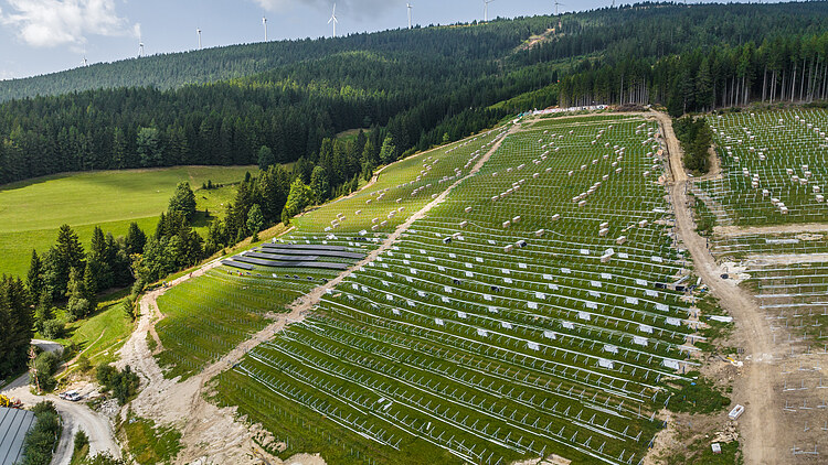 Aerial view of the PV park in Ratten, Austria