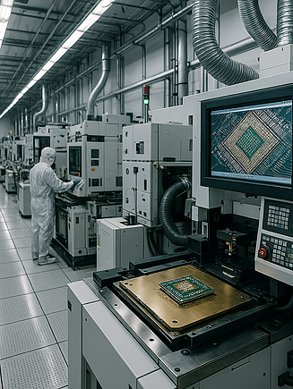 Interior view of a chip factory; AI-generated